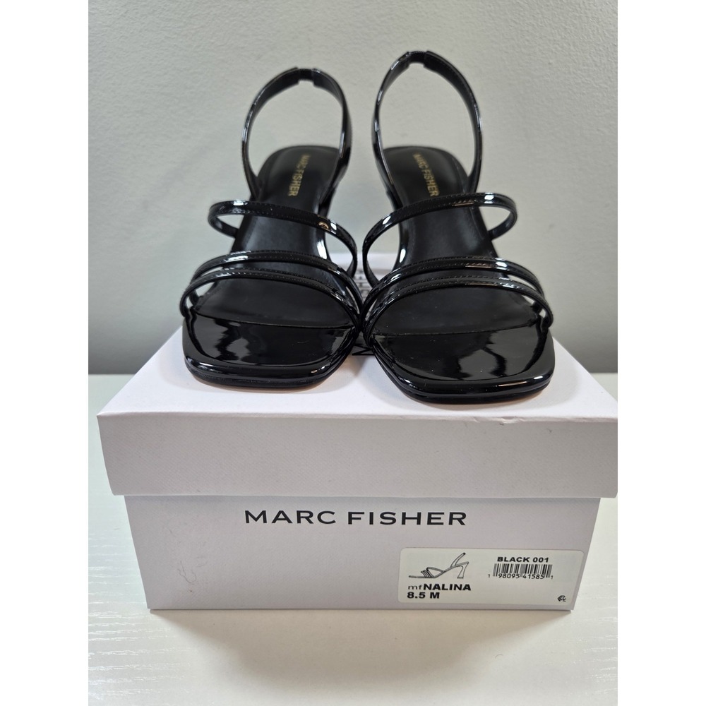 Marc Fisher Nalina Slingback Sandals Black Patent Leather Stiletto Heel 3"